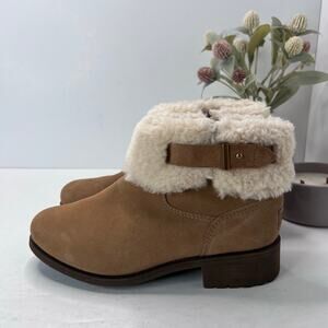 Ugg Bodie Fur Trim Belted Chunky Heel Boot Cheastnut SN1166756 Women 9 Tried on
